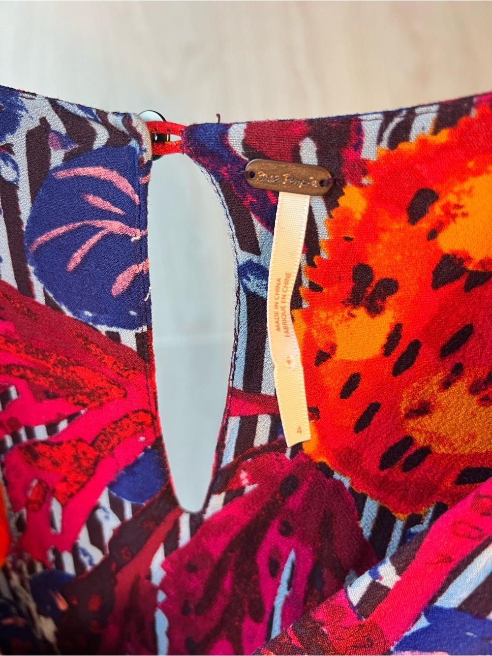 Free People Multicolor V-Neck Tie-Front Long Sleeve Blouse - Picture 3 of 3